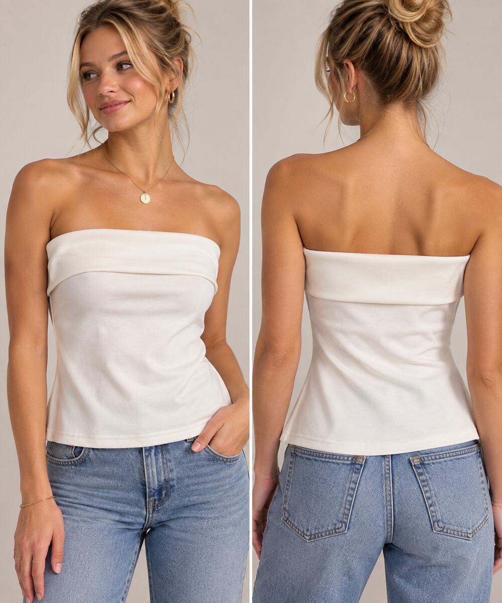 Emerson Lang Cream Foldover Tube Top – Size L